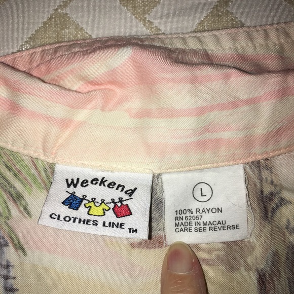 Pink Hawaiian Outfit Capri Sz Med and Button Up Shirt  Sz Lg Weekend Clothesline - Picture 10 of 11